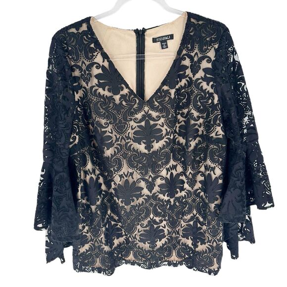 Roz and Ali Top Womens 1X Black Lace Overlay Blouse Romantic Whimsigoth Witchy - Picture 1 of 15